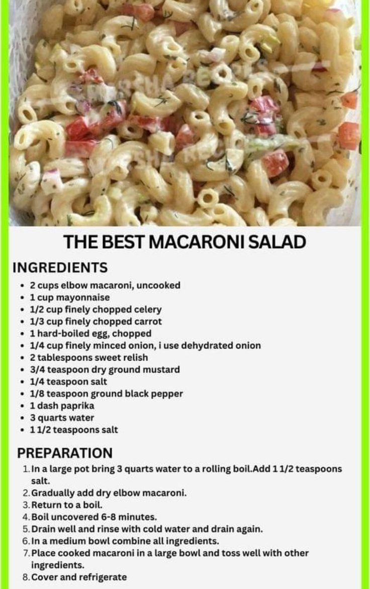 the best macaroni salad recipe with ingredients in it and instructions to make it