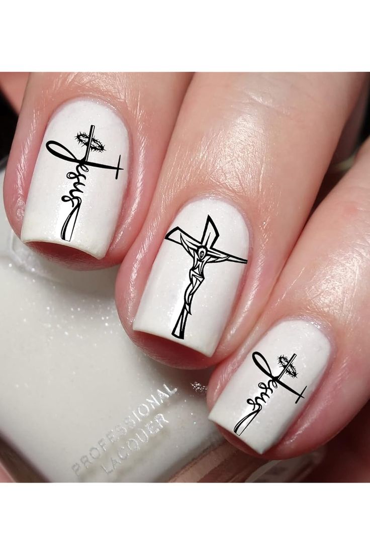 Jesus Cross Nail Art Decal Sticker Christmas Nails Jesus, Christmas Nails With Cross, Floral Nails Wedding, Jesus Nails Designs, Nail Art Cross, Jesus Nails, Whimsical Nail Art, Cross Nail Art, Fancy Black Dress