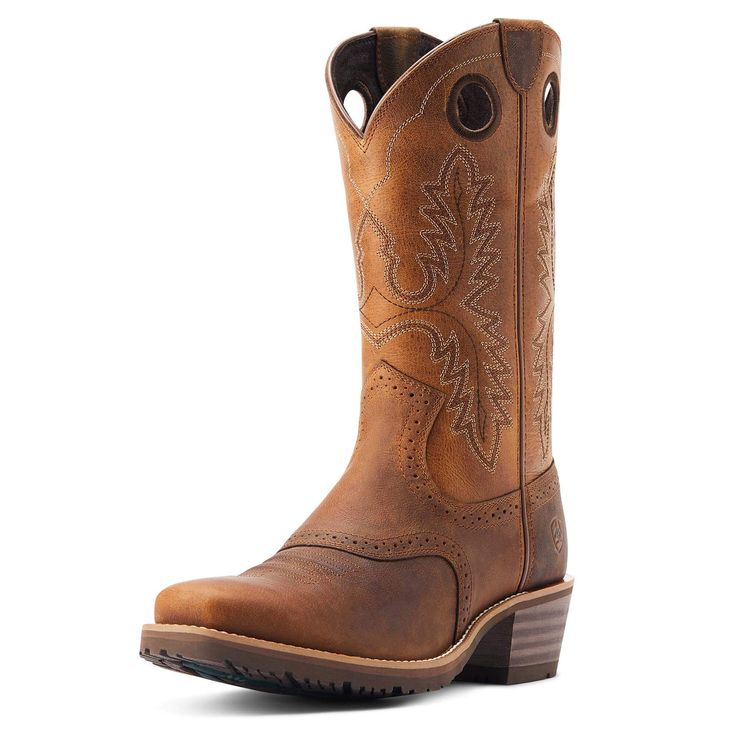 Whatever the day has in store, our Hybrid Roughstock can handle it. Classic styling keeps it firmly in cowboy boot territory; a grippy tread makes it an all-purpose pair for ranch work or outdoor adventures. Hybrid Roughstock Square Toe Western Boot | Men's Hybrid Roughstock Square Toe Western Boots in Sorrel Crunch, Size: 11.5 EE / Wide by Ariat Square Toe Cowboy Boots, Square Toe Western Boots, Denim Hoodie, Cowboy Style, Leather Cowboy Boots, Western Boot, Cowboy Boot, Goodyear Welt, Outdoor Adventures