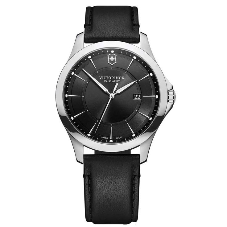 Stainless Steel Case, Leather Strap, Black Dial, Quartz Movement, Scratch Resistant Sapphire, Water Resistant Up To 10 Atm - 100 Meters - 330 Feet Elegant Black Watch Accessories For Business, Elegant Black Business Watch Accessories, Formal Black Watch Accessories With Diamond Hour Markers, Timeless Black Watch Accessories For Work, Classic Black Watches For Work, Classic Black Watch Accessories With Date Indicator, Timeless Black Watch For Work, Timeless Black Watch Accessories For Formal Occasions, Elegant Black Watch Accessories For Work