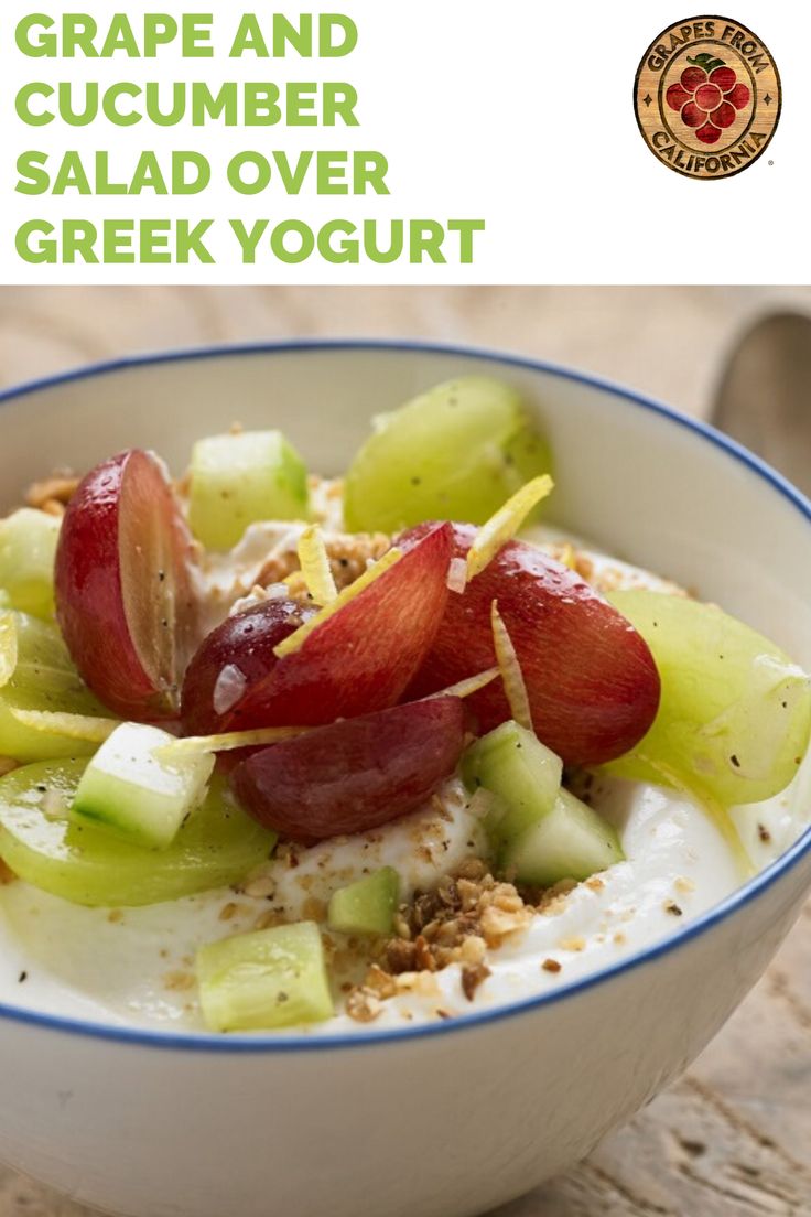 grapes and cucumber salad over greek yogurt