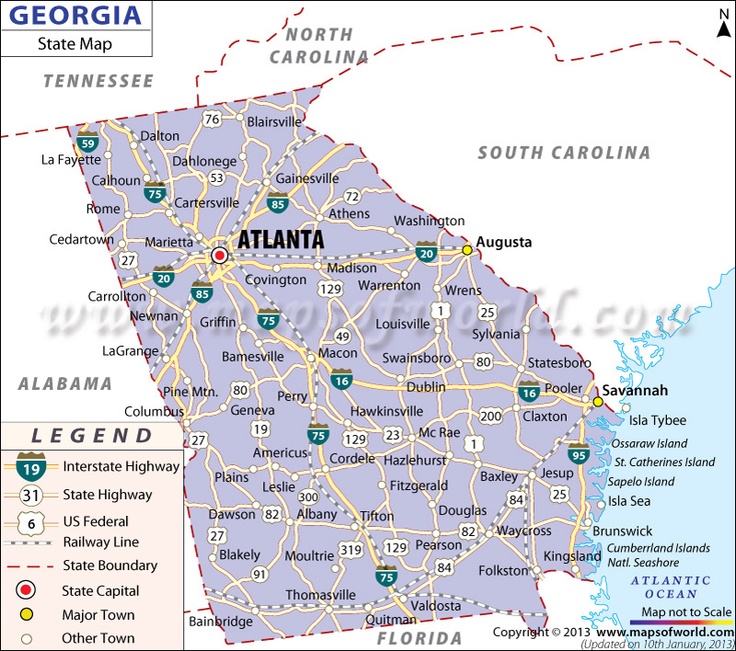 a map of the state of atlanta with all its roads and major cities on it