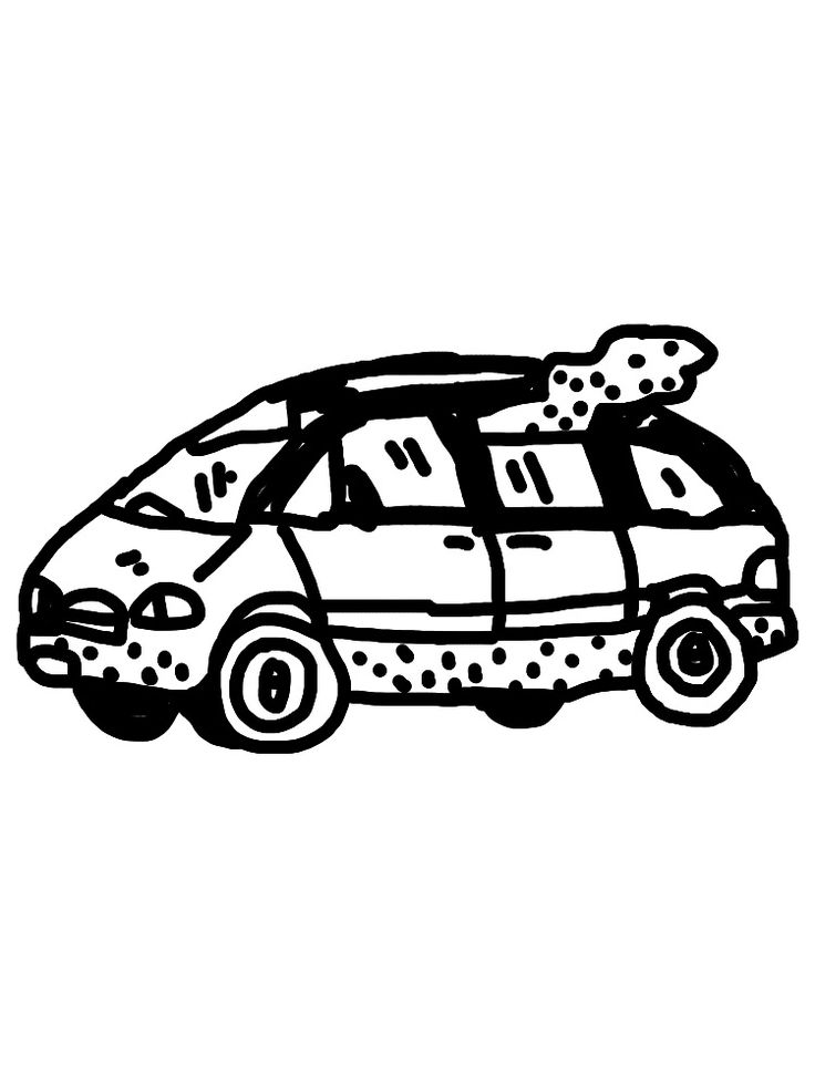 a black and white drawing of a car