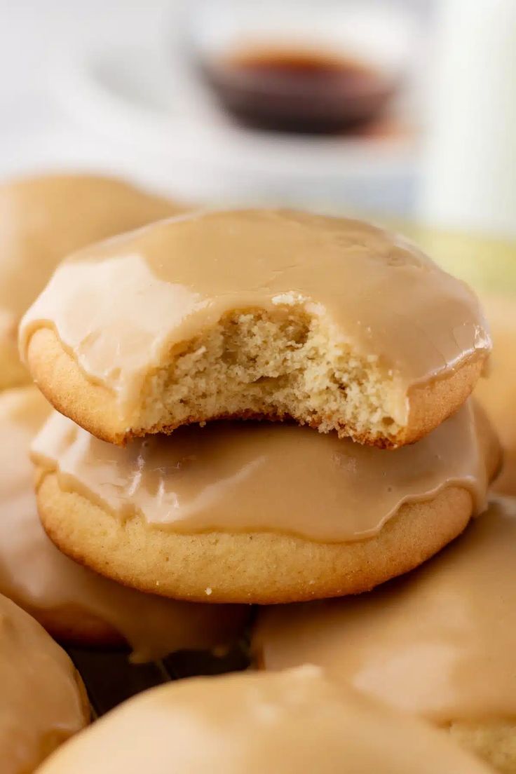 a close up of some doughnuts with icing