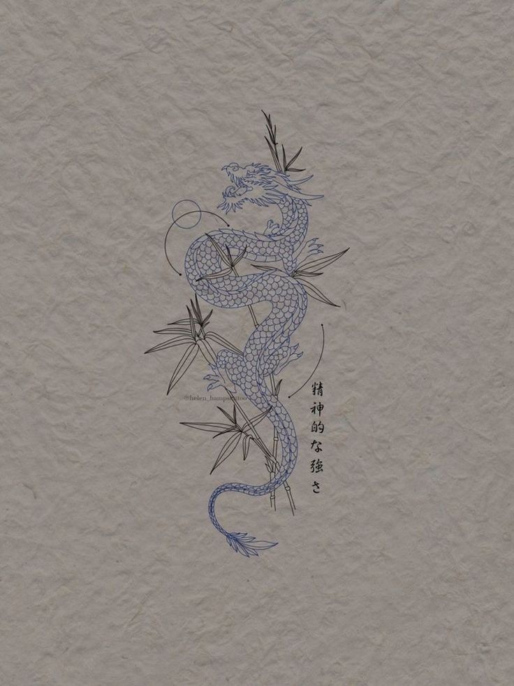 a drawing of a dragon on paper with chinese writing