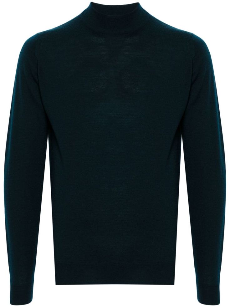 green wool knitted construction mock neck long sleeves straight hem Wool Jumper, Knitwear Men, Green Wool, Mock Neck, Knitted Sweaters, Fashion Branding, Jumper, Knitwear, Long Sleeves