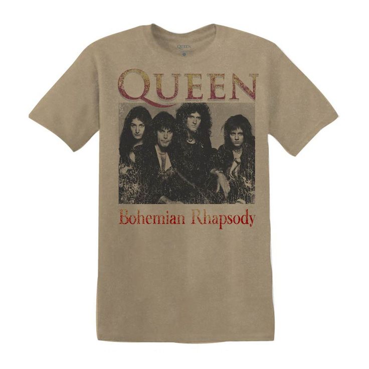 Queen T-Shirt by Goodie Two Sleeves. * Available in Adult sizes S-XL only  * Lightweight, soft 100% Cotton Fabric, will shrink slightly * Regular Fit (see sizing chart in the listing photos) * Pigment Dye Tan Color T-Shirt  * Officially Licensed Queen Apparel **We sell this product as it is shown, we do not offer custom printing services for our t-shirts as all of them are pre-printed** Queen Bohemian Rhapsody, Fantasy Queen, Queen Tshirt, British Rock, Rock Tees, Bohemian Rhapsody, Dyeing Process, Freddie Mercury, Crew Neck Shirt