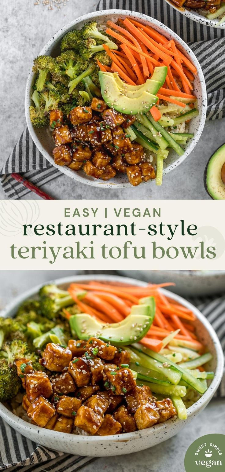 two bowls filled with vegetables and meat on top of a table