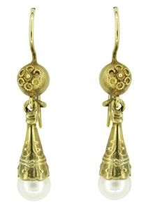 Victorian Pearl Drop Earrings Luxury 22k Gold Traditional Pearl Earrings, Ceremonial Yellow Gold Jewelry With Antique Finish, Victorian Style Ceremonial Dangle Earrings, Elegant Brass Earrings With Antique Finish, Antique Yellow Gold Earrings For Wedding, Antique Yellow Gold Wedding Earrings, Gold Antique Finish Drop Earrings, Antique Dangle Earrings For Ceremonies, Victorian Brass Earrings For Ceremonial Occasions