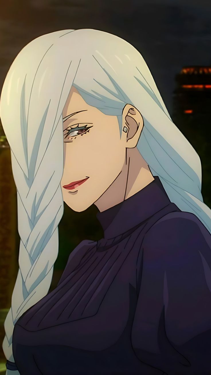 an anime character with white hair and blue eyes