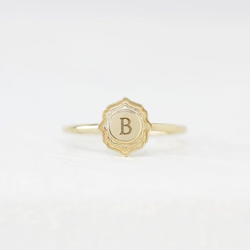 Introducing the 'Lettering Sonnet' from the Impasto Collection, a 14K yellow gold vintage signet ring that blends timeless elegance with personalized charm. This size 6 ring offers the unique opportunity to customize with your choice of lettering, making each piece as individual as the wearer's own story. Classic 14k Gold Initial Ring For Personalized Gift, Monogrammed Yellow Gold Rings As Personalized Gift, Timeless Personalized 14k Gold Initial Ring, Personalized Initials 14k Gold Rings, Personalized 14k Gold Rings With Initials, Personalized 14k Gold Heirloom Initial Ring, Timeless Personalized Initial Ring For Anniversary, Monogrammed 14k Yellow Gold Initial Ring, 14k Yellow Gold Monogram Initial Ring