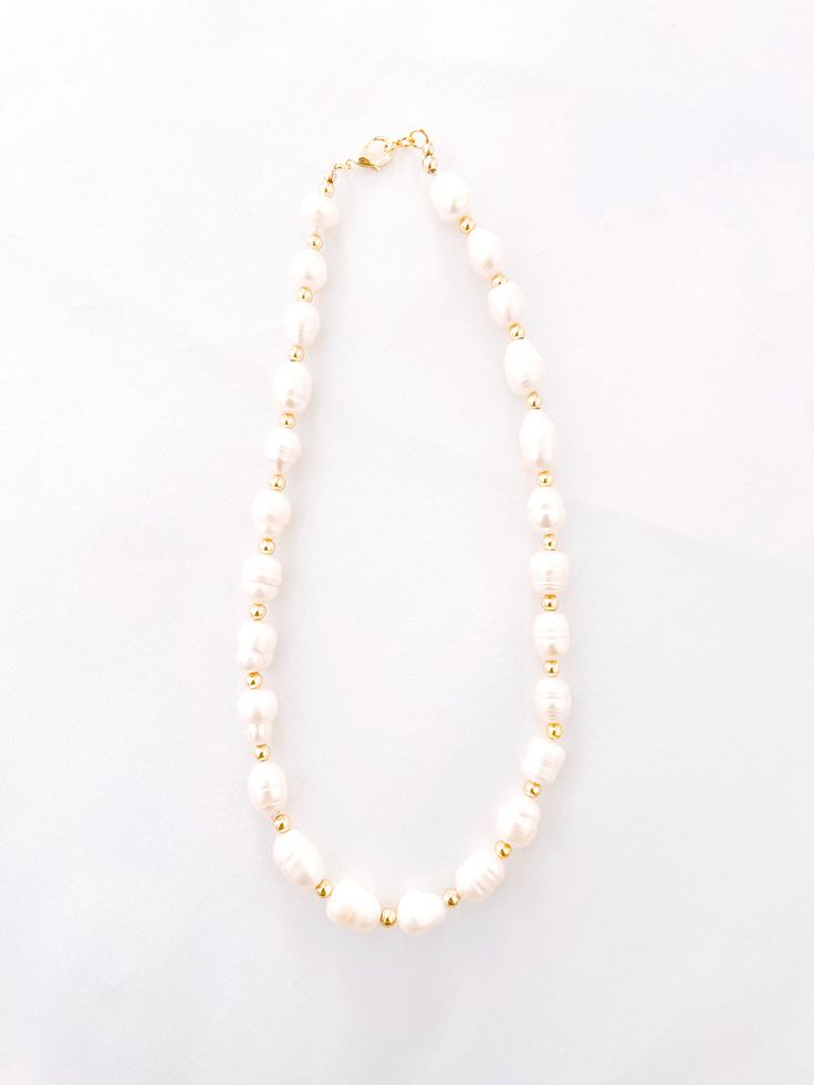 16” gold bead + freshwater baroque pearls Pearl Choker, Baroque Pearls, Gold Beads, Choker, Pearl Necklace, Beads, Gold