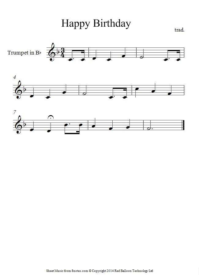 happy birthday trumpet in b flat sheet music