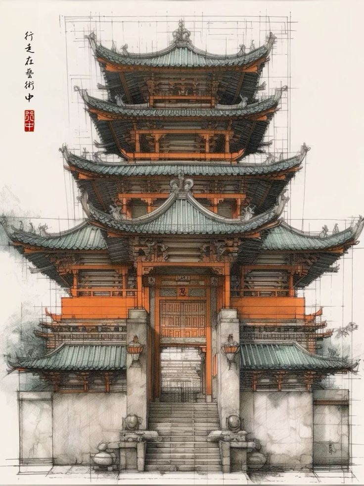 an architectural drawing of a pagoda in china