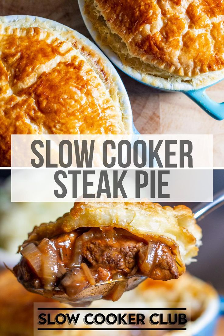 the slow cooker steak pie is ready to be eaten