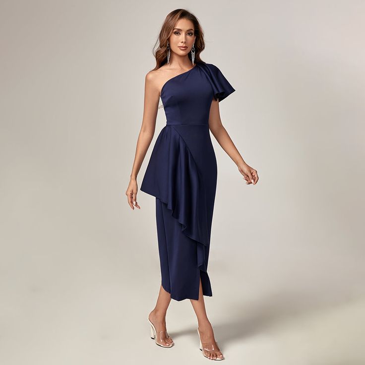 Our Style No.HI1137Air Layer% 95 Nylon% 5 SpandexHeight - 68.9"/175cm Bust - 33.8"/86cm Waist - 24.4"/62cm Hips - 36.2"/92cm and wears size S Solid Asymmetrical Midi Dress For Cocktail, Asymmetrical Solid Color Cocktail Midi Dress, Asymmetrical Solid Cocktail Midi Dress, Solid One-shoulder Stretch Midi Dress, Asymmetrical Cocktail Midi Dress, Solid Cocktail Dress With Asymmetrical Hem, One-shoulder Elastane Summer Dress, Fitted Asymmetrical Maxi Dress For Evening, One-shoulder Summer Dress