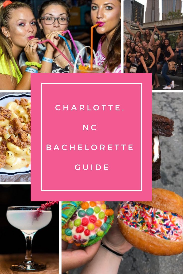 the charlotte, nc bachelor guide is featured in this collage with images of people eating and drinking