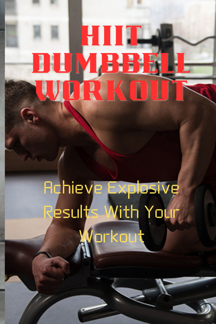 Image of a person performing a HIIT dumbbell workout. The person is mid-exercise, holding a pair of dumbbells, with a look of focus and determination. The background shows a minimalistic, modern home gym setup with natural light streaming in through large windows. The text overlay reads 'HIIT Dumbbell Workout' in bold, eye-catching font, encouraging viewers to get fit with this intense, effective routine. The overall tone is energetic and motivational, aimed at fitness enthusiasts. Hitt Workout With Weights Gym, Dumbell Hiit Workout For Men, Hiit Workouts At Home Dumbell, Gym Hiit Workouts, Home Workout Men Dumbell, Hiit Workout Gym, Hiit Workout For Beginners, 30 Min Hitt Workout Home, Hiit Workouts Fat Burning