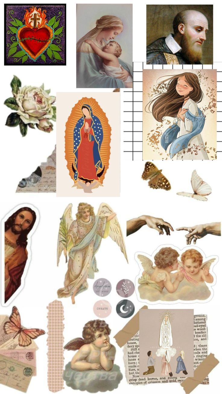 Catholic Collage, Christian Scrapbook, Bible Journal Stickers, Catholic Stickers, Scrapbook Design Layout, Free Printable Planner Stickers, Virgin Of Guadalupe, Catholic Images, Christian Stickers