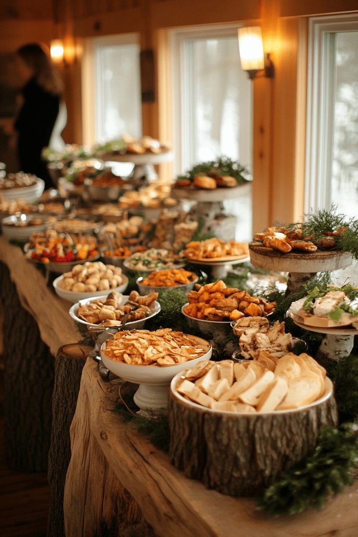 a long table filled with lots of food