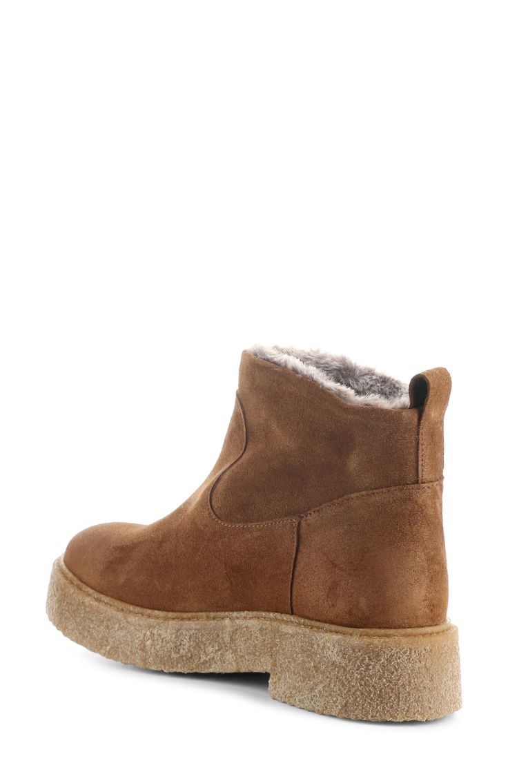 Bring cozy style to winter looks with a suede bootie that offers waterproof protection and insulated warmth with wool and faux-fur lining. Waterproof: protects against rain, puddles and slush to keep feet dry in wet conditions 1 3/4" heel; 1" platform 4 1/2" shaft Pull-on style Memory foam cushioning Temperature rated to -13°F/-25°C Leather upper/wool and faux-fur lining/rubber sole Made in Portugal Casual Winter Boots With Suede Lining, Rugged Suede Winter Boots, Rugged Suede Boots For Winter, Winter Brown Boots With Suede Lining, Brown Winter Boots With Suede Lining, Brown Weatherproof Winter Boots, Casual Waterproof Boots With Suede Lining For Winter, Rugged Waterproof Boots With Suede Lining For Winter, Winter Suede Booties