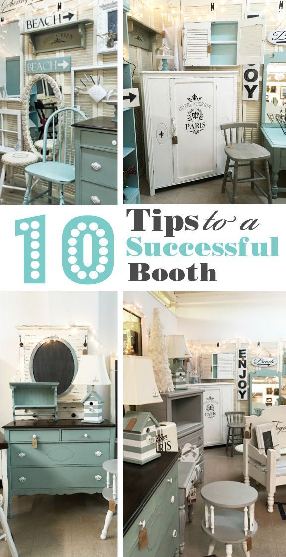 the top ten tips for a successful booth in furniture and home decorating, with pictures of various rooms