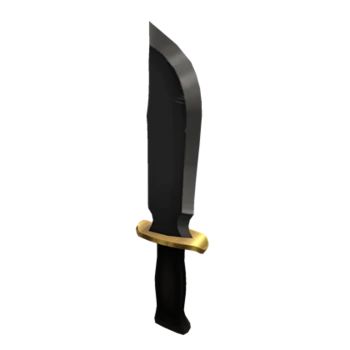 a large knife with a gold handle on it's end and a black blade in the middle