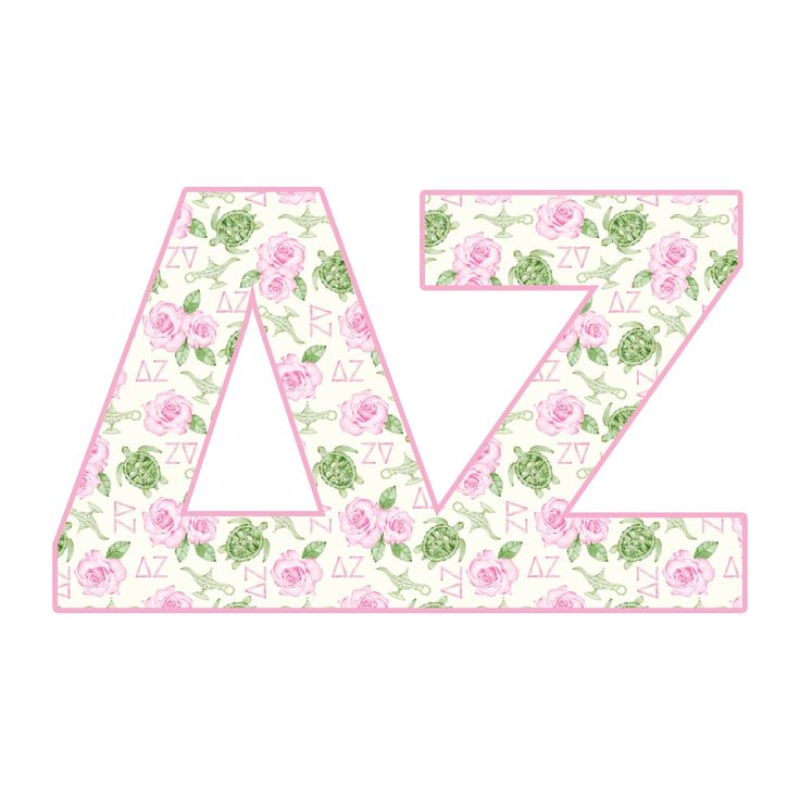 the letter z is made up of pink roses and green leaves on a white background