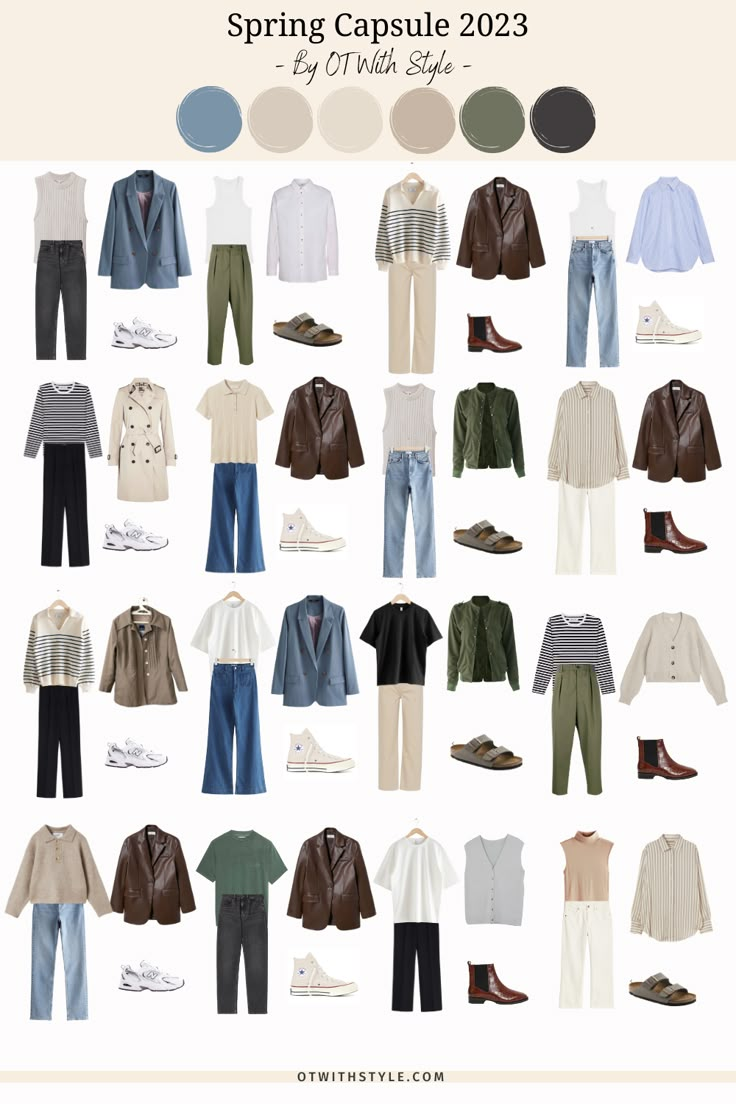 Capsule Wardrobe 2023 Colorful, Capsule Wardrobe Cool Tones, Blue Green Capsule Wardrobe, Dark Green Capsule Wardrobe, Swedish Capsule Wardrobe, Teacher Capsule Wardrobe Spring 2023, Capsule Wardrobe Combinations, Hijab Capsule Wardrobe, Spring Warm Outfits