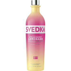 a bottle of pink and yellow shampoo with the words svedka on it