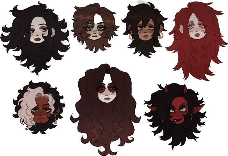 six different types of female hair with the names in each one's head and name on