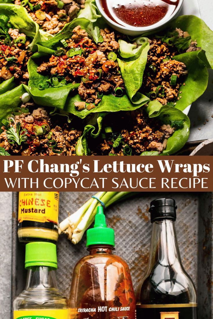 lettuce wraps with copycat sauce recipe in the middle and on the bottom