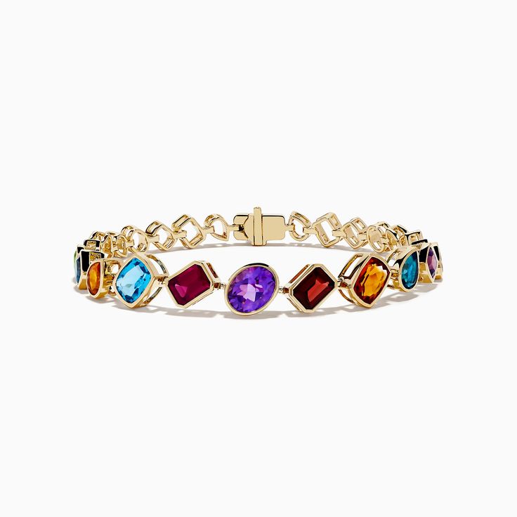 Effy Mosaic 14K Yellow Gold Multi Gemstone Tennis Bracelet 11.70 TCW 14k Gold Bracelet With Gemstones, 14k Gold Gemstone Bracelet, 14k Gold Bangle Bracelet With Gemstones, Yellow Gold Gemstone Bracelet In Fine Jewelry Style, Gold Bracelet With Gemstone Accents In 14k Gold, Gold Bracelets With Gemstone Accents In 14k Gold, 14k Yellow Gold Bracelet With Gemstone, Multicolor 14k Gold Jewelry With Gemstone Accents, Multicolor 14k Gold Jewelry For Formal Occasions