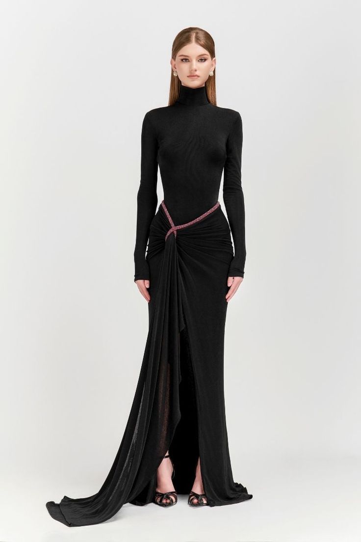 Turtleneck Evening Gown, Asymetrical Dress, Twist Dress, Runway Fashion Couture, Turtleneck Dress, Spandex Dress, فستان سهرة, Elegant Dresses For Women, Glam Dresses