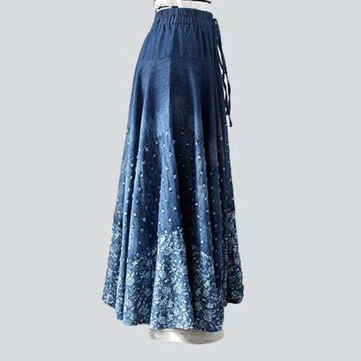 Discover the 2023 Spring Collection's must-have piece ââ‚?the street-style-approved Ornamented Flare-Fit type High-Waist Denim Skirt!Why You'll Love ItThis effortless yet stylish piece is designed to make sure you look your best. no matter the occasion. With its flattering high-waist fit. bold embroidered accents. and drawstrings closure. this skirt exemplifies chic and sophistication.Key Highlights: Street Trend Vibes: Make a statement with this laid-back trend-inspired piece and take your styl Denim Blue Flare Skirt For Spring, Spring Flare Denim Blue Skirt, Spring Denim Blue Flare Skirt, Spring Flared Cotton Skirt, Flared Denim Skirt For Summer, Denim Flared Skirt For Fall, Casual Flare Skirt For Spring, Casual Flare Skirt For Summer, Fall Denim Flared Skirt