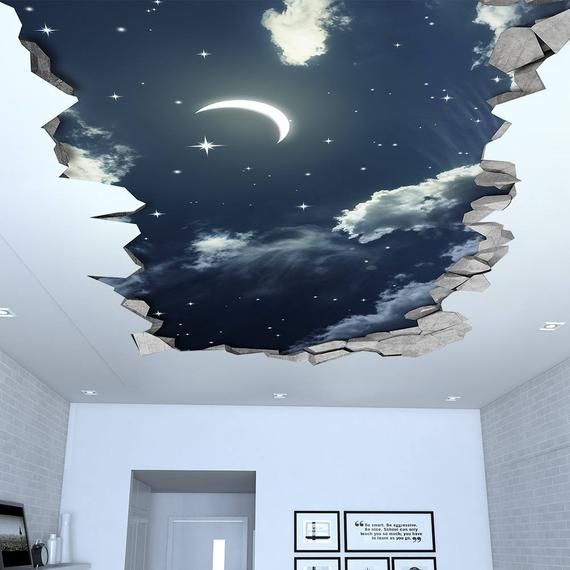 Night Sky 3D Effect Ceiling 3d Wallpaper 3d wall decals | Etsy Sky Ceiling, 3d Wall Decals, Ceiling Murals, Playful Decor, 3d Wall Art, 3d Effect, 3d Wallpaper, Dream Rooms, New Wall