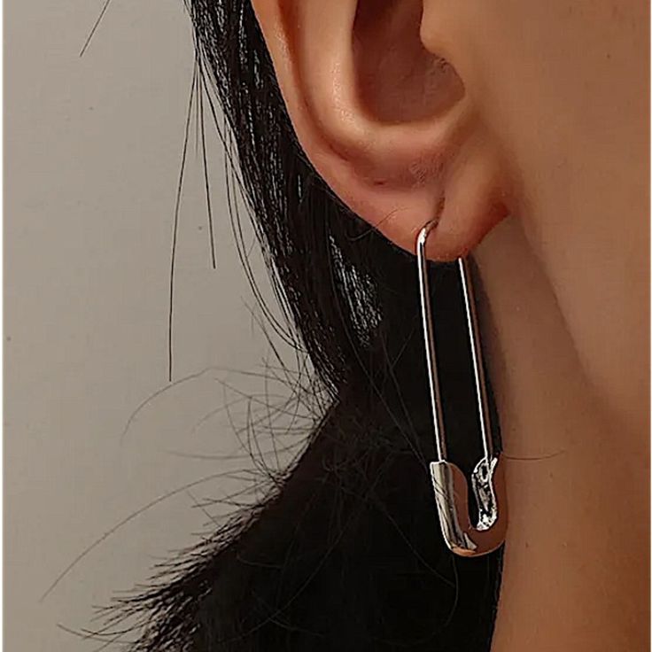 Silver Safety Pin Oversized Earrings Trendy Safety Pin Earrings For Pierced Ears, Trendy Safety Pin Single Earring, Trendy Single Safety Pin Earring, Single Safety Pin Earring, Casual Silver Single Earring, Casual Single Silver Earring, Casual Silver Earrings For Party, Gemstone Earrings Dangle, Tory Burch Earrings