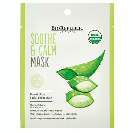 BioRepublic Skincare's Soothe and Calm Organic Facial Sheet Mask contains Chamomile Extract and Aloe Vera Juice combined to soothe, restore, and fight irritation while Snow Mushroom Extract delivers lasting moisture. Extract provides immediate hydration, plumping, and a healthy glow that lasts all-day Size: 0.81 fl oz. Soothing Face Mask, Gel Face Moisturizer, Snow Mushroom, Organic Face Mask, Neutrogena Makeup Remover, Extra Dry Skin, Organic Facial, Facial Sheet Mask, Night Moisturizer