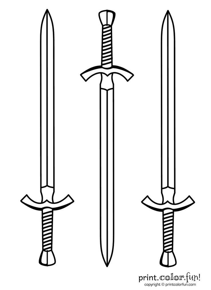 three different types of swords with their blades pointing up and down, in black and white