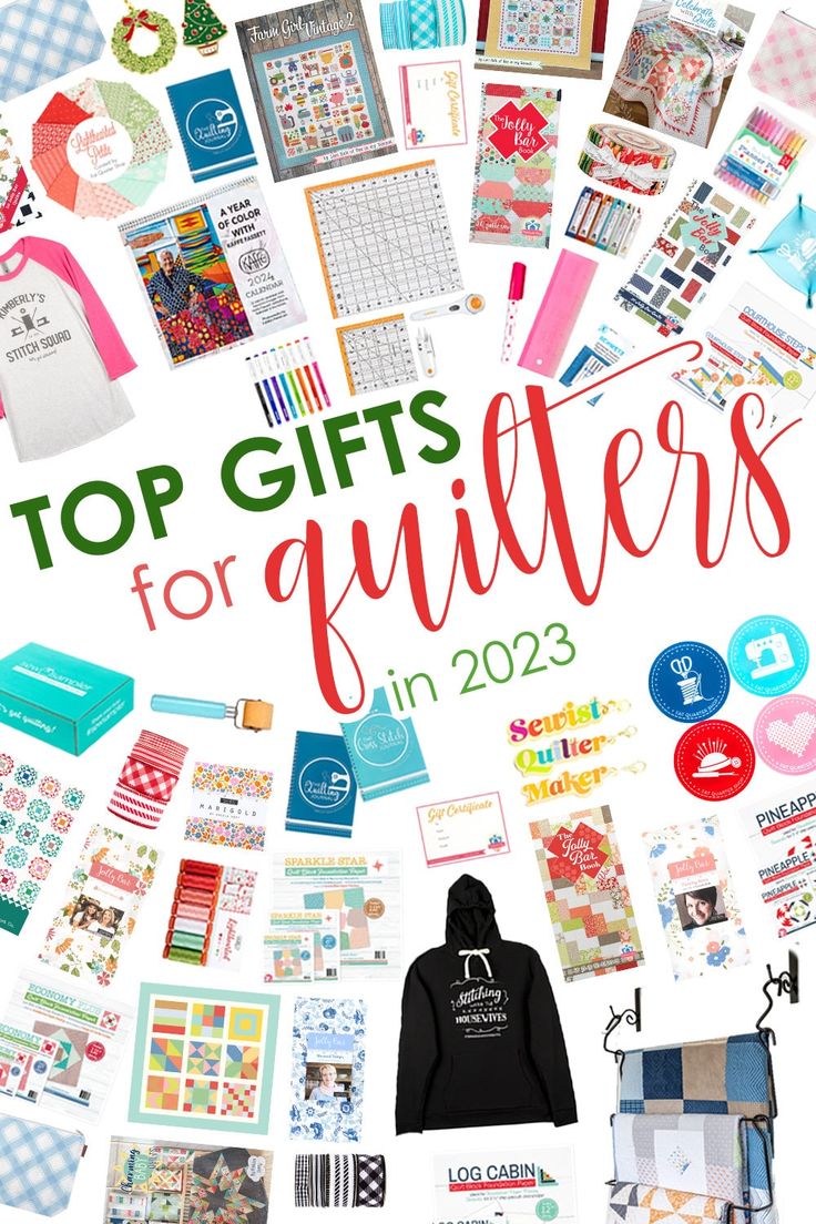 the cover of top gifts for quilters in 2013, with lots of sewing supplies