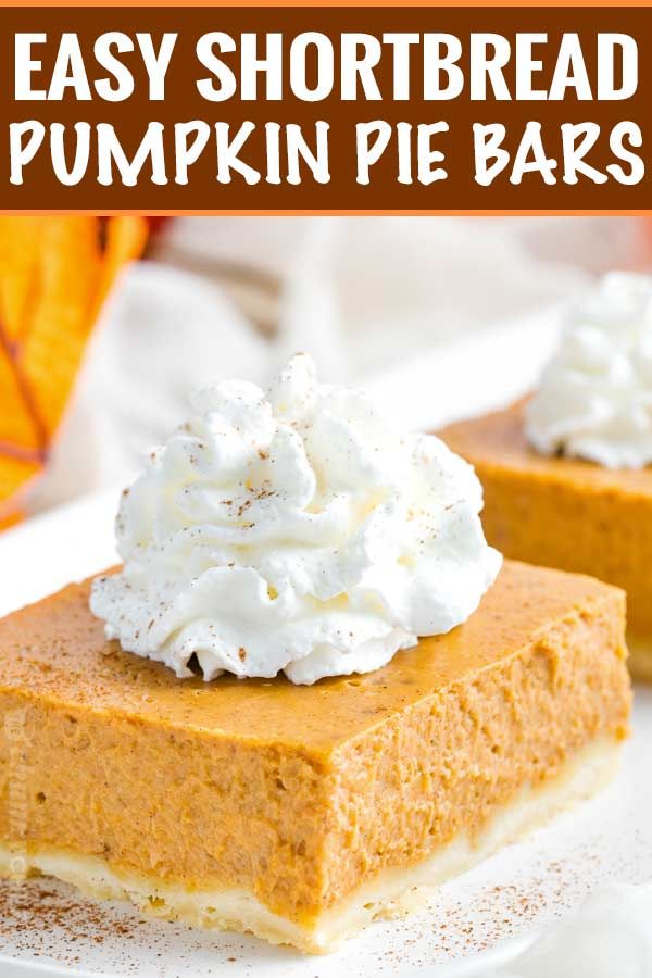 this easy shortbread pumpkin pie bars is the perfect dessert to serve for fall and thanksgiving