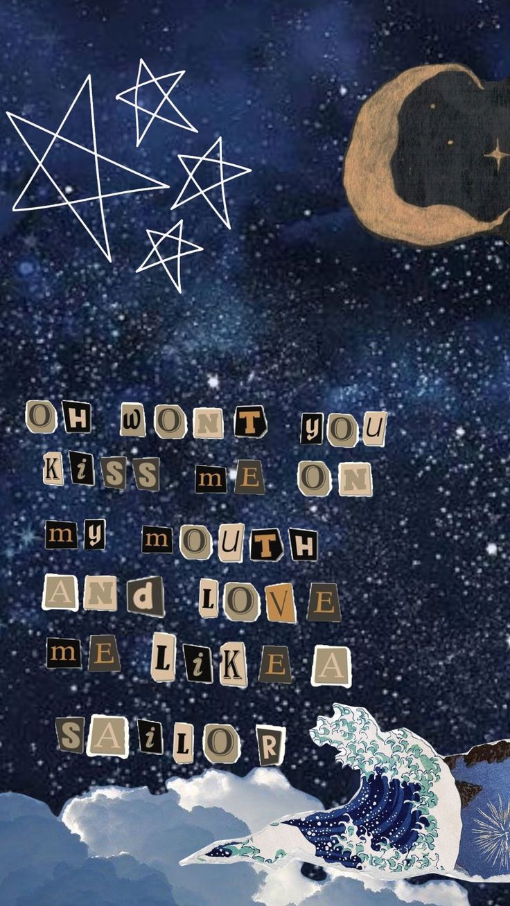 the words are made up of letters and shapes in front of a night sky with stars