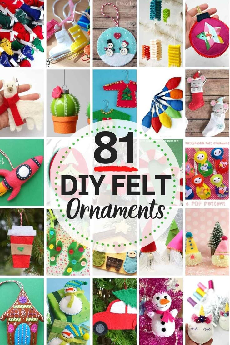 an image of felt christmas ornaments with text overlay that reads 81 diy felt christmas ornaments