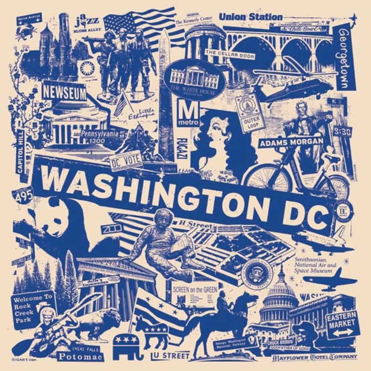 the washington dc poster is blue and white