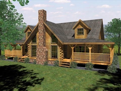 a log cabin home with porches on the front