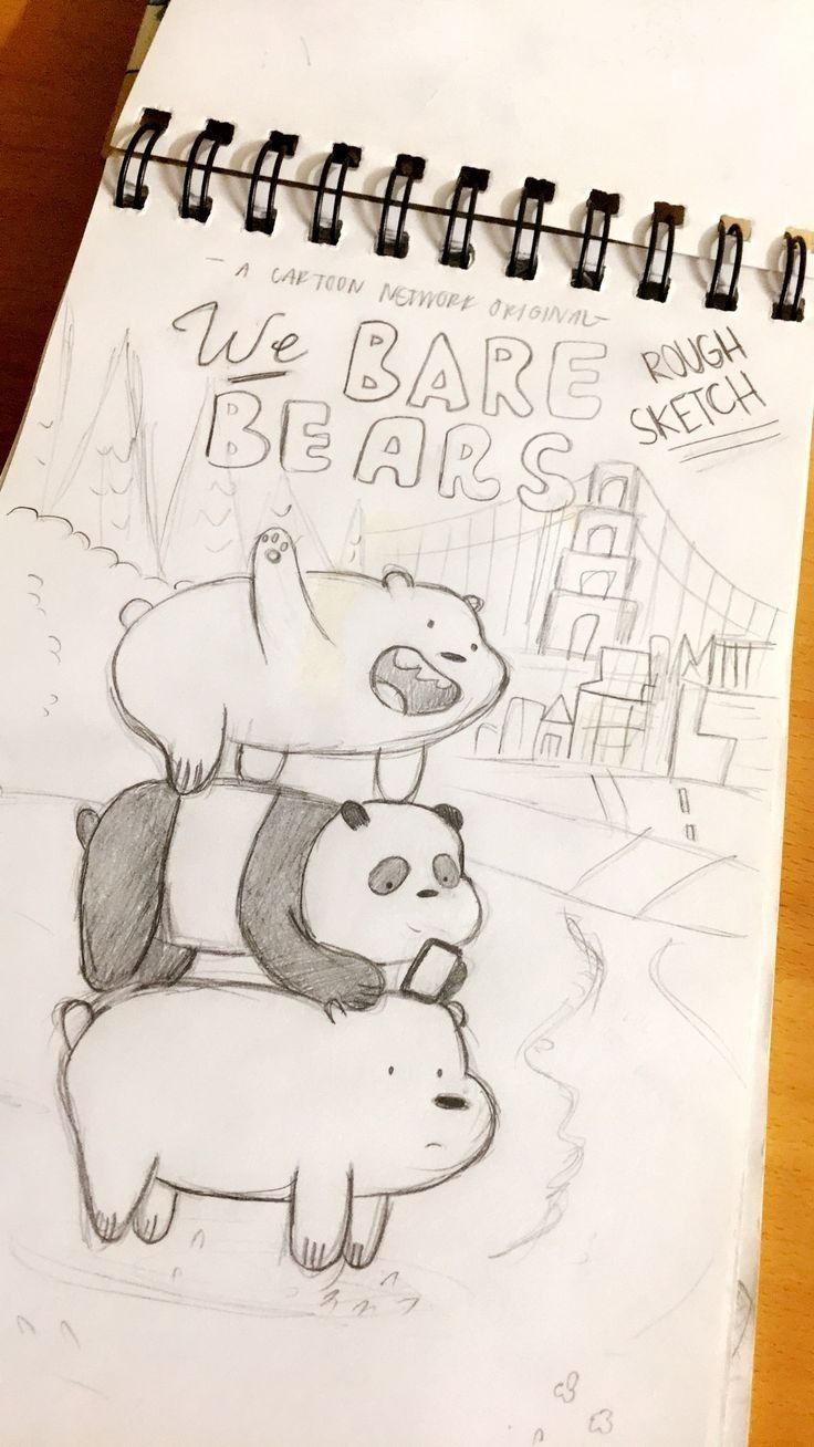 a drawing of two bears hugging each other on top of a paper with the words we bare bears below it