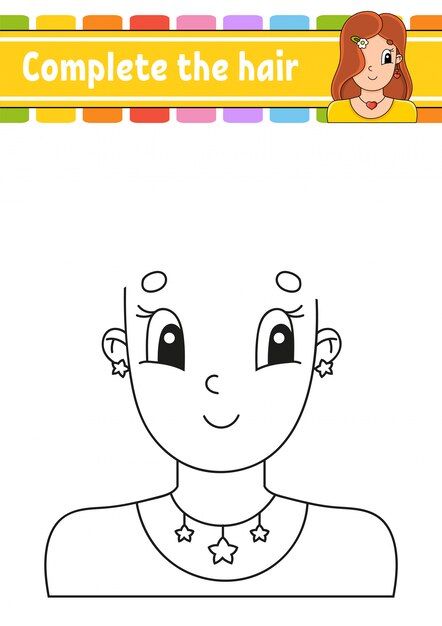 Head Cartoon Drawing, Drawing Worksheet, Complete The Picture, Head Cartoon, Cartoon For Kids, Hair Clipart, Hair Drawing, Character Cartoon, Preschool Activity