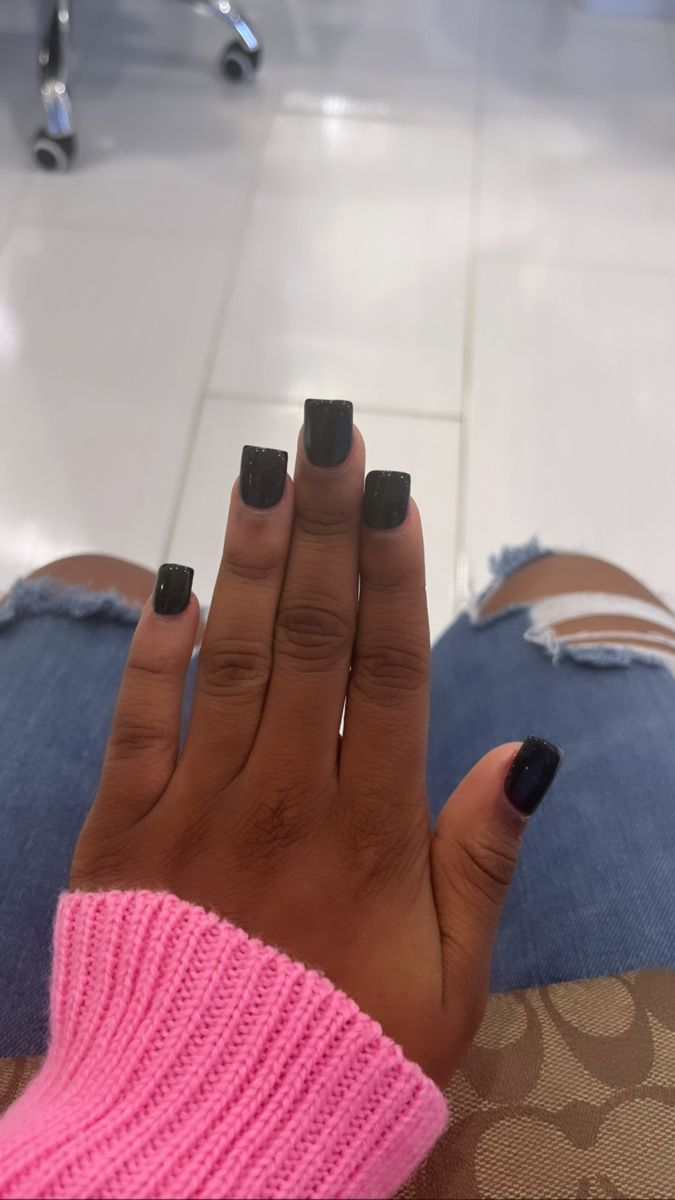 Simple Nails Short Black, All Black Short Nails, Plain Short Acrylic Nails, Black Nails Natural, Plain Short Nails, Short Square Black Nails, Short Plain Nails, Plain Black Nails, Short Black Acrylic Nails