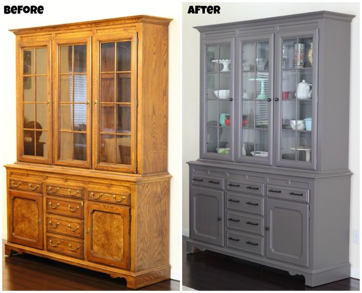 an old china cabinet is refinished with new paint