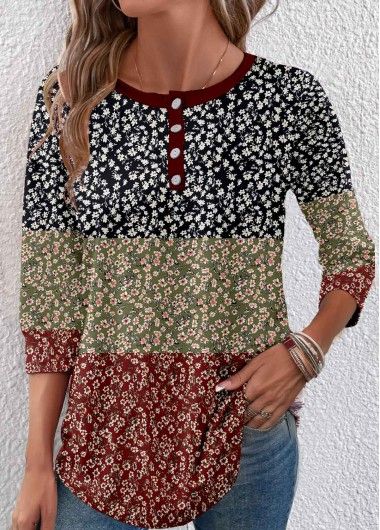 Color:Multi Color;Size:S;Size:M;Size:L;Size:XL;Size:XXL;Package Contents:1 X T Shirt;Occasion:Other;Style:Casual; Color T Shirt, Trendy Tops For Women, Ditsy Floral Print, Lovely Tops, Autumn Outfits, Ditsy Floral, Trendy Tops, Shirt Sale, Diy Fashion